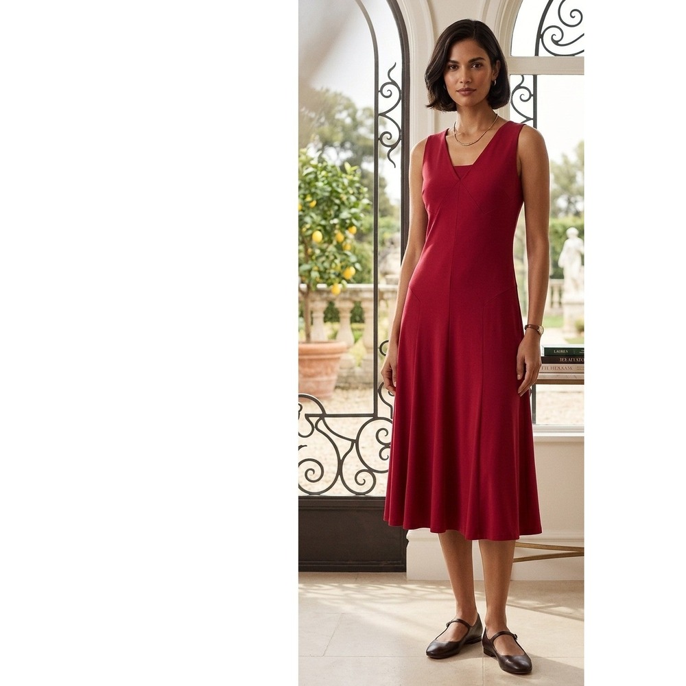 Lauren Ralph Lauren V-Neck Sleeveless A-Line Dress Women's Large Red Party Rayon